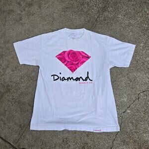 Vtg Y2k DIAMOND SUPPLY CO. Roses Diamond Spellout Graphic Skate Tee Shirt Lg
